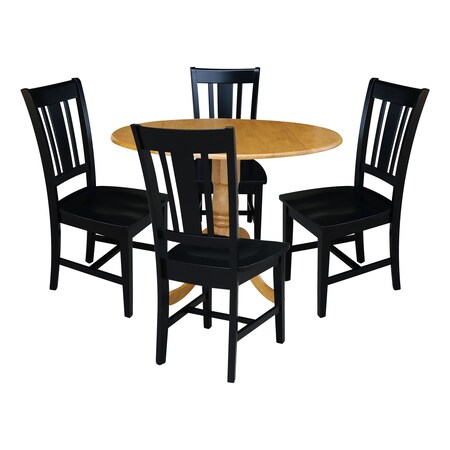 International Concepts 42 in. Dual Drop Leaf Table with 4 Splat Back Dining Chairs - 5 Piece Dining Set K04-42DP-C46-10-4